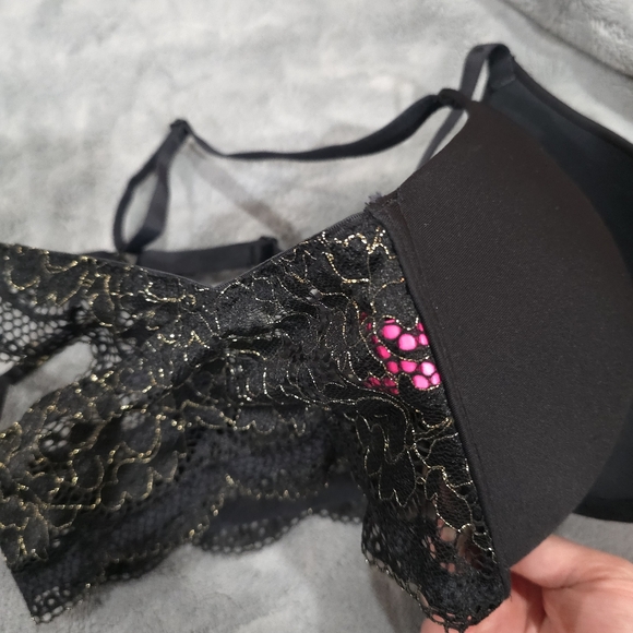 GUC! LA Senza Obsession black and gold lace plunge bra size C36 - Picture 6 of 7